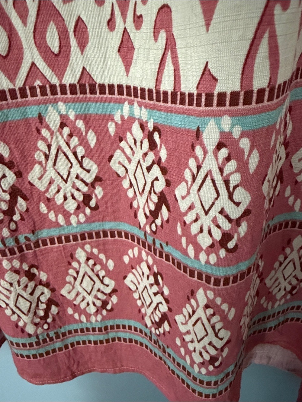 Bebonnie Lightweight Cream Peasant Top Women’s XXL Coral Geometric Print Boho - Picture 6 of 11